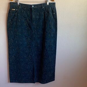 Eddie Bauer 100%Cotton  Dark Blue Paisley Pencil Skirt